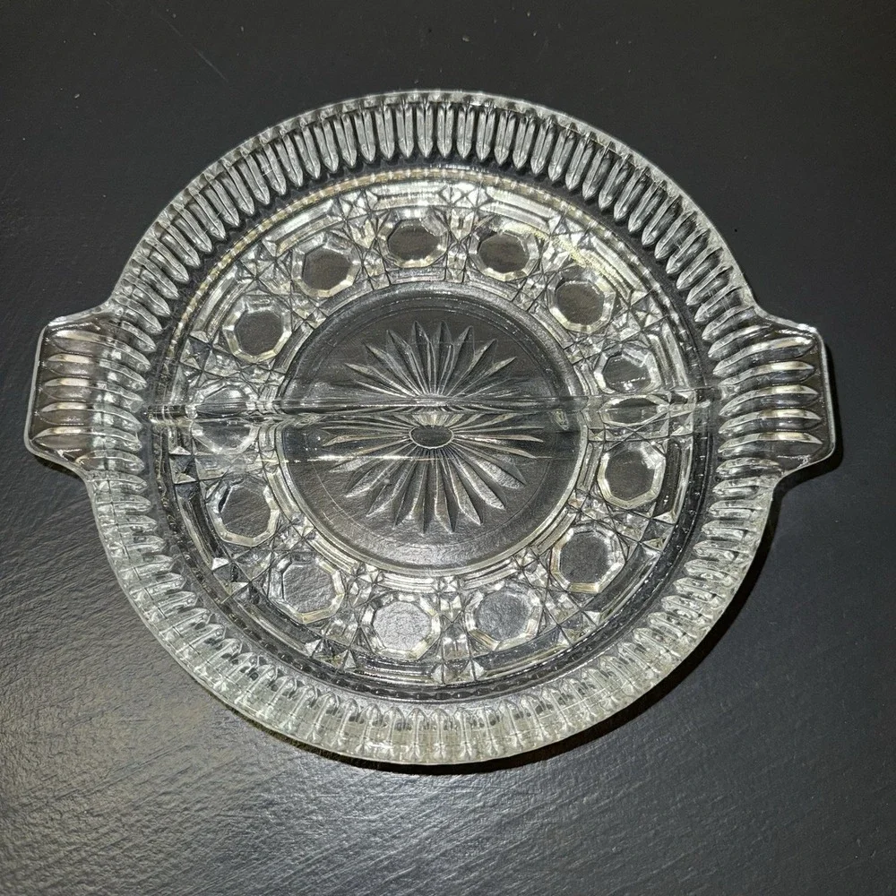 Federal Glass‎ Windsor Button & Cane Divided Relish Dish Vintage 1970's